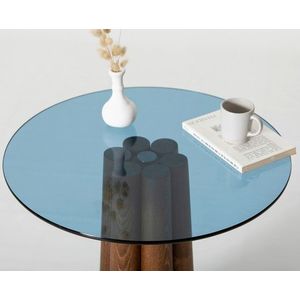 Masuta de cafea, Neostill, Thales Walnut, Albastru, 50x50x50 cm, Sticla temperata, Nuc / Albastru imagine