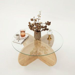 Masuta de cafea, Neostill, Bubble, 75x35x75 cm, Sticla temperata , Maro imagine