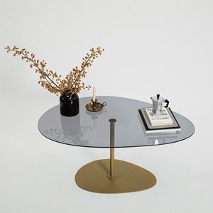 Masuta de cafea, Neostill, Porto, 90x40x60 cm, Sticla temperata, Gri inchis/Auriu imagine