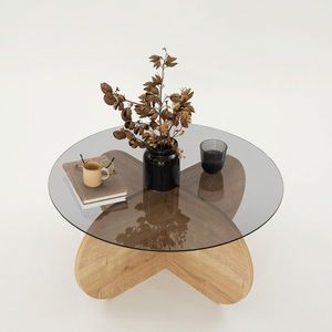 Masuta de cafea, Neostill, Bubble, 75x35x75 cm, Sticla temperata , Stejar / Fume imagine