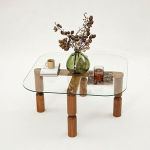 Masuta de cafea, Neostill, Kei, 80x40x80 cm, Sticla temperata , Maro imagine