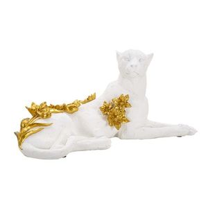 Figurina /sculptura decorativa Leopard, Mauro Ferretti, 53x21.5x24 cm, polirasina, alb/auriu imagine