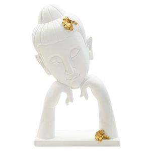 Figurina /sculptura decorativa Buddha -B, Mauro Ferretti, 21.5x13x36 cm, polirasina, alb/auriu imagine