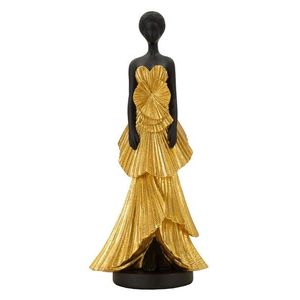 Figurina /sculptura decorativa Fashion Gold Woman, Mauro Ferretti, 14.5x10x33 cm, polirasina, negru/auriu imagine