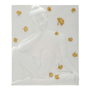 Decoratiune de perete Buddha, Mauro Ferretti, 46x55.5 cm, polirasina, alb/auriu imagine