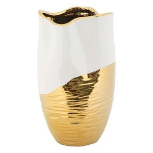 Vaza decorativa Lux, Mauro Ferretti, 20x35 cm, ceramica, alb/auriu imagine