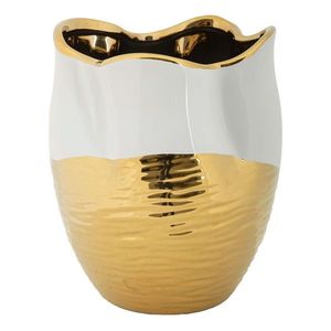 Vaza decorativa Lux, Mauro Ferretti, 20x25 cm, ceramica, alb/auriu imagine