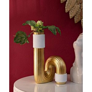 Vaza decorativa Bann Big, Mauro Ferretti, 14.5x13x25 cm, polirasina, auriu/alb imagine