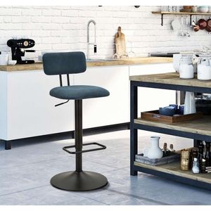 Set 2 scaune de bar Lift High Navy, Mauro Ferretti, 41x47.5x85 cm, inaltime ajustabila, fier/poliester, negru/albastru imagine