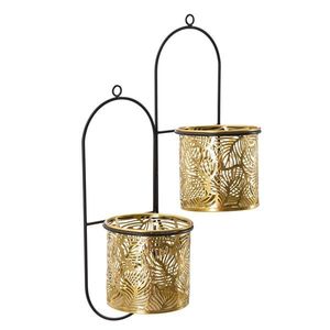 Suport ghivece cu fixare pe perete Double Hong, Mauro Ferretti, 27x14x48 cm, fier, negru/auriu imagine