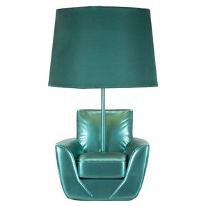 Lampa de masa Midcentury, Mauro Ferretti, 1 x E27, 40W, 26x43 cm, polirasina/fier, turcoaz imagine