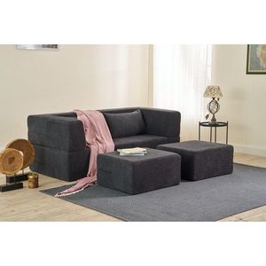 Canapea extensibila 2 locuri, Balcab Home, 825BLC5402, Tesatura Chenille, Antracit imagine