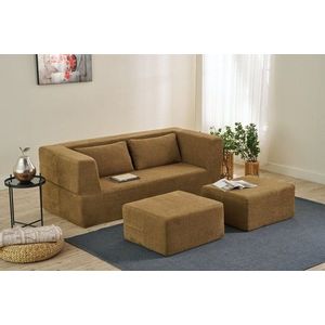 Canapea extensibila 2 locuri, Balcab Home, 825BLC5405, Tesatura Chenille, Maro imagine