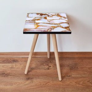 Masuta, Leona, Shp106, 35x42x35 cm, MDF , Alb / Auriu / Cămilă / Maro imagine