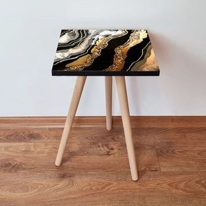 Masuta, Leona, Shp109, 35x42x35 cm, MDF , Auriu / Alb / Negru imagine