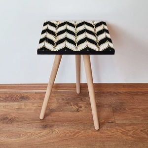 Masuta, Leona, Shp130, 35x42x35 cm, MDF , Negru / Alb / Auriu imagine