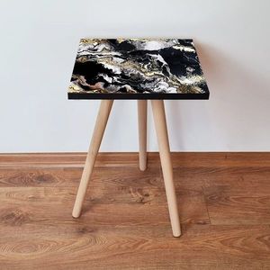 Masuta, Leona, Shp159, 35x42x35 cm, MDF , Negru / Alb / Auriu imagine