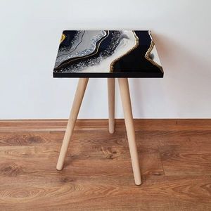Masuta, Leona, Shp285, 35x42x35 cm, MDF , Negru / Auriu / Alb imagine