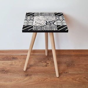 Masuta, Leona, Shp384, 35x42x35 cm, MDF , Negru / Auriu / Alb imagine
