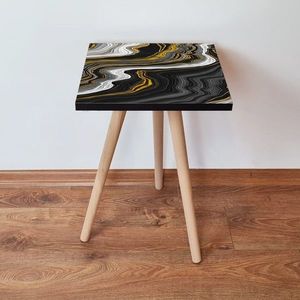 Masuta, Leona, Shp74, 35x42x35 cm, MDF , Negru / Auriu / Alb imagine