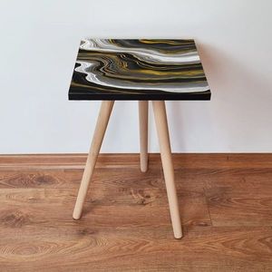 Masuta, Leona, Shp75, 35x42x35 cm, MDF , Negru / Auriu / Alb imagine