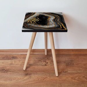 Masuta, Leona, Shp76, 35x42x35 cm, MDF , Negru / Auriu / Alb imagine