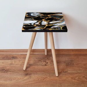 Masuta, Leona, Shp99, 35x42x35 cm, MDF , Negru / Auriu / Alb imagine