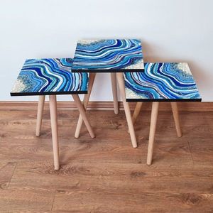 Set masute 3 piese, Leona, 3Shp290, MDF , Bleumarin / Albastru / Alb / Mov imagine