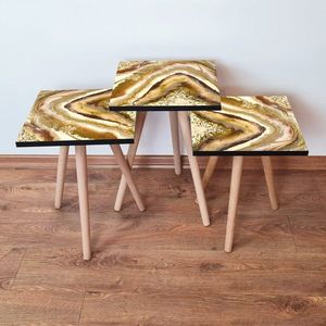 Set masute 3 piese, Leona, 3Shp295, MDF , Crem / Auriu / Bej / Maro imagine