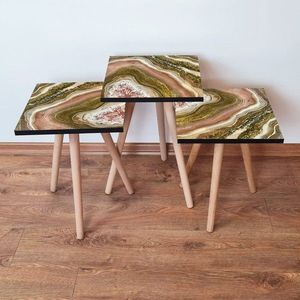 Set masute 3 piese, Leona, 3Shp296, MDF , Maro / Bej / Auriu imagine