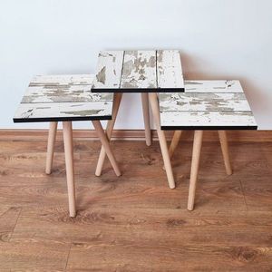 Set masute 3 piese, Leona, 3Shp3, MDF , Alb/Maro imagine