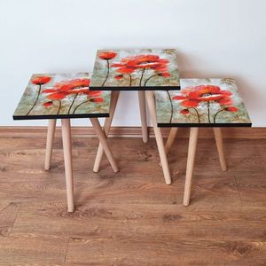 Set masute 3 piese, Leona, 3Shp301, MDF , Roșu / Negru / Bej imagine