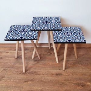 Set masute 3 piese, Leona, 3Shp31, MDF , Bleumarin / Alb / Albastru imagine