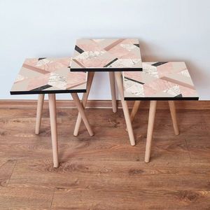 Set masute 3 piese, Leona, 3Shp317, MDF , Roz / Bej / Alb / Negru imagine