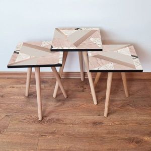 Set masute 3 piese, Leona, 3Shp320, MDF , Bej / Roz / Alb imagine