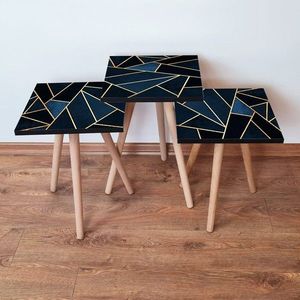 Set masute 3 piese, Leona, 3Shp321, MDF , Bleumarin / Negru / Auriu imagine