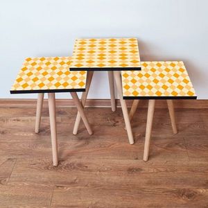 Set masute 3 piese, Leona, 3Shp326, MDF , Portocala / Crema imagine
