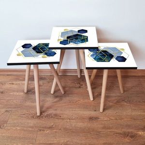 Set masute 3 piese, Leona, 3Shp327, MDF , Alb / Bleumarin / Albastru / Auriu imagine