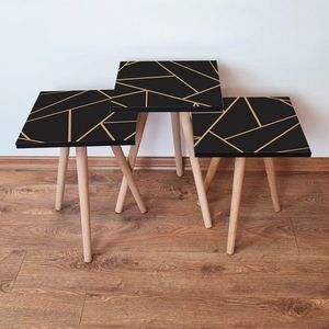 Set masute 3 piese, Leona, 3Shp334, MDF , Negru imagine