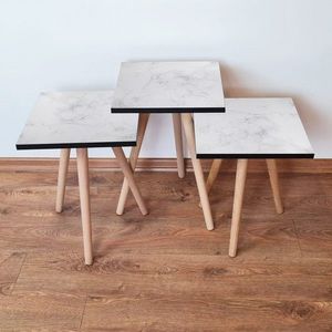 Set masute 3 piese, Leona, 3Shp341, MDF , Alb/Gri imagine