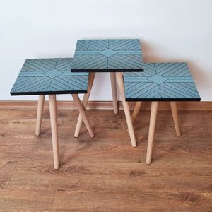 Set masute 3 piese, Leona, 3Shp362, MDF , Albastru imagine