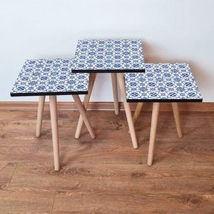 Set masute 3 piese, Leona, 3Shp37, MDF , Bleumarin / Albastru / Alb imagine