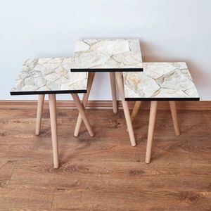 Set masute 3 piese, Leona, 3Shp390, MDF , Alb / Bej imagine