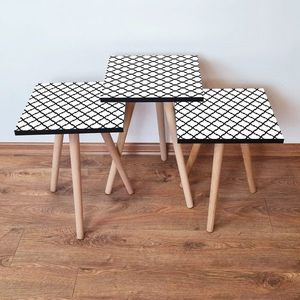 Set masute 3 piese, Leona, 3Shp393, MDF , Alb/Negru imagine