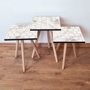 Set masute 3 piese, Leona, 3Shp397, MDF , Alb / Maro imagine