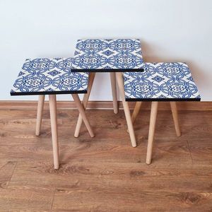 Set masute 3 piese, Leona, 3Shp41, MDF , Bleumarin / Albastru / Alb imagine