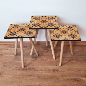 Set masute 3 piese, Leona, 3Shp43, MDF , Somon / Albastru marin / Verde imagine