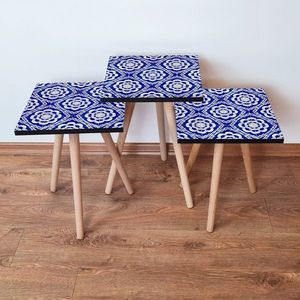 Set masute 3 piese, Leona, 3Shp45, MDF , Bleumarin/Alb imagine