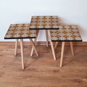 Set masute 3 piese, Leona, 3Shp52, MDF , Portocaliu / Alb / Negru imagine