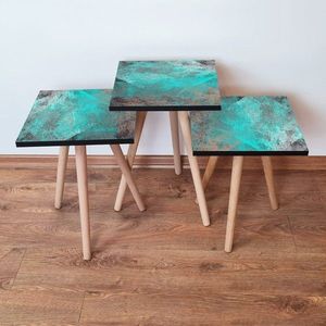 Set masute 3 piese, Leona, 3Shp57, MDF , Albastru / Gri / Bej imagine